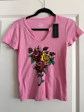 NWT Chaser Pink Floral Graphic Tee - Short Sleeve Women's Top sz s